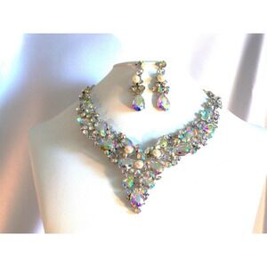 AB rhinestone necklace wedding bridal MOB prom homecoming party necklace set